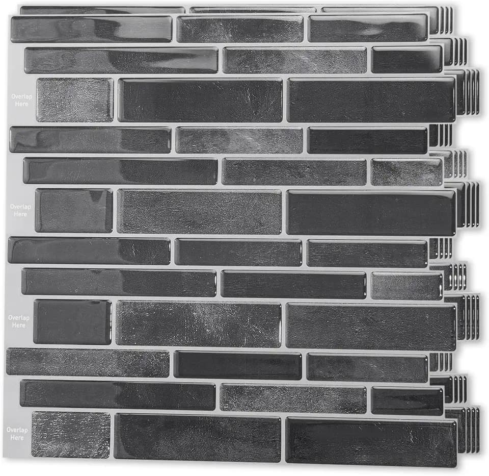 Art3d Marble Peel and Stick Backsplash, 10-Sheet, 12" x 12", Smoky Black