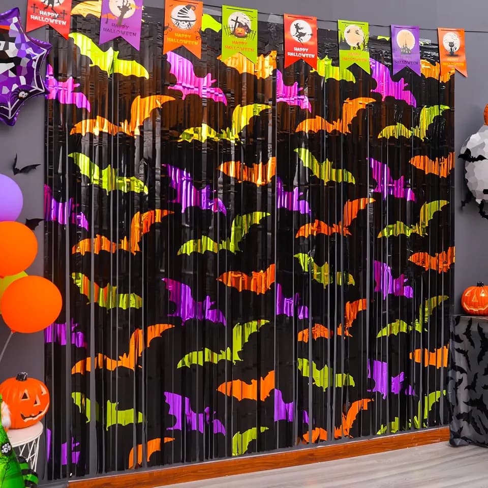 Mega-L Halloween Party Decorations, Bat Pattern Photo Backdrop, 2 Pack
