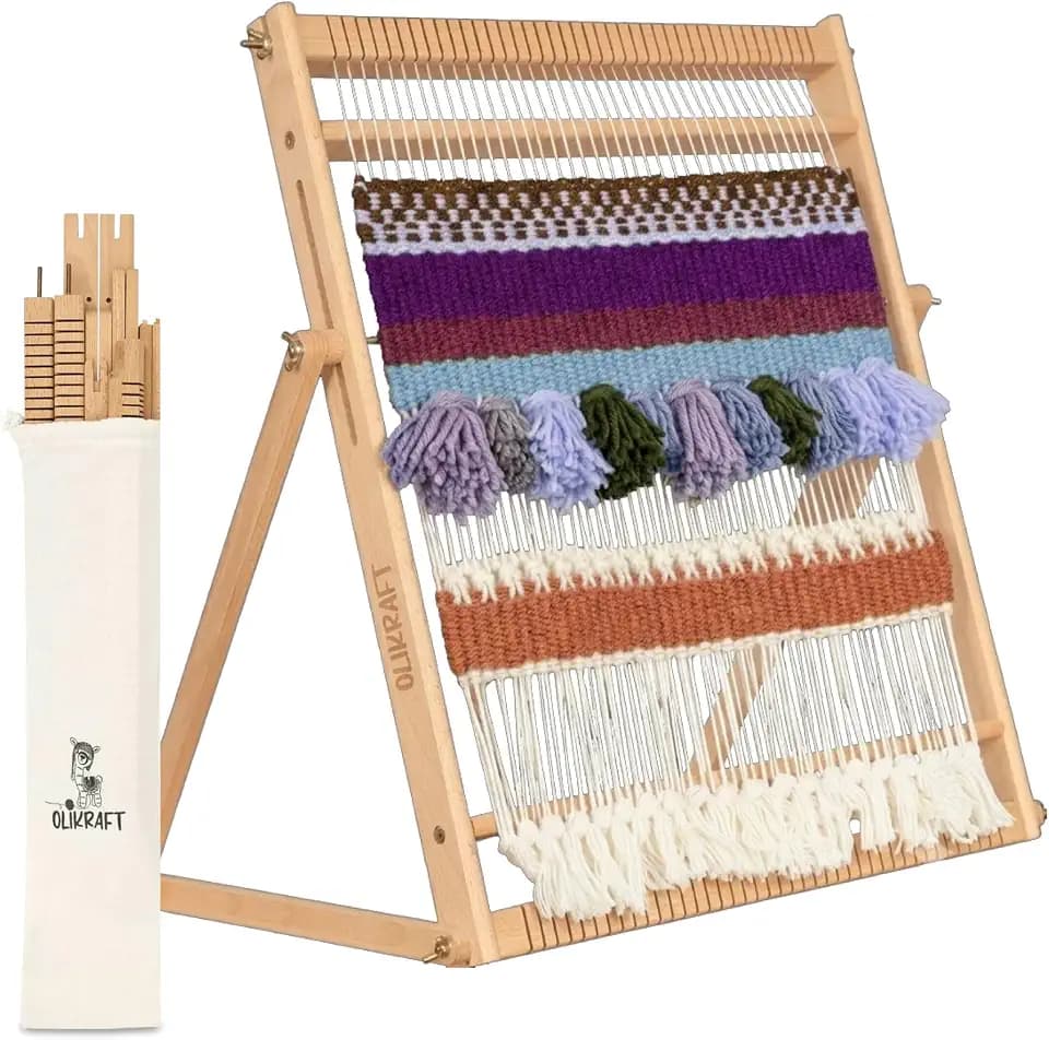 Olikraft Wooden Weaving Loom, Adjustable Stand (Extra Large)