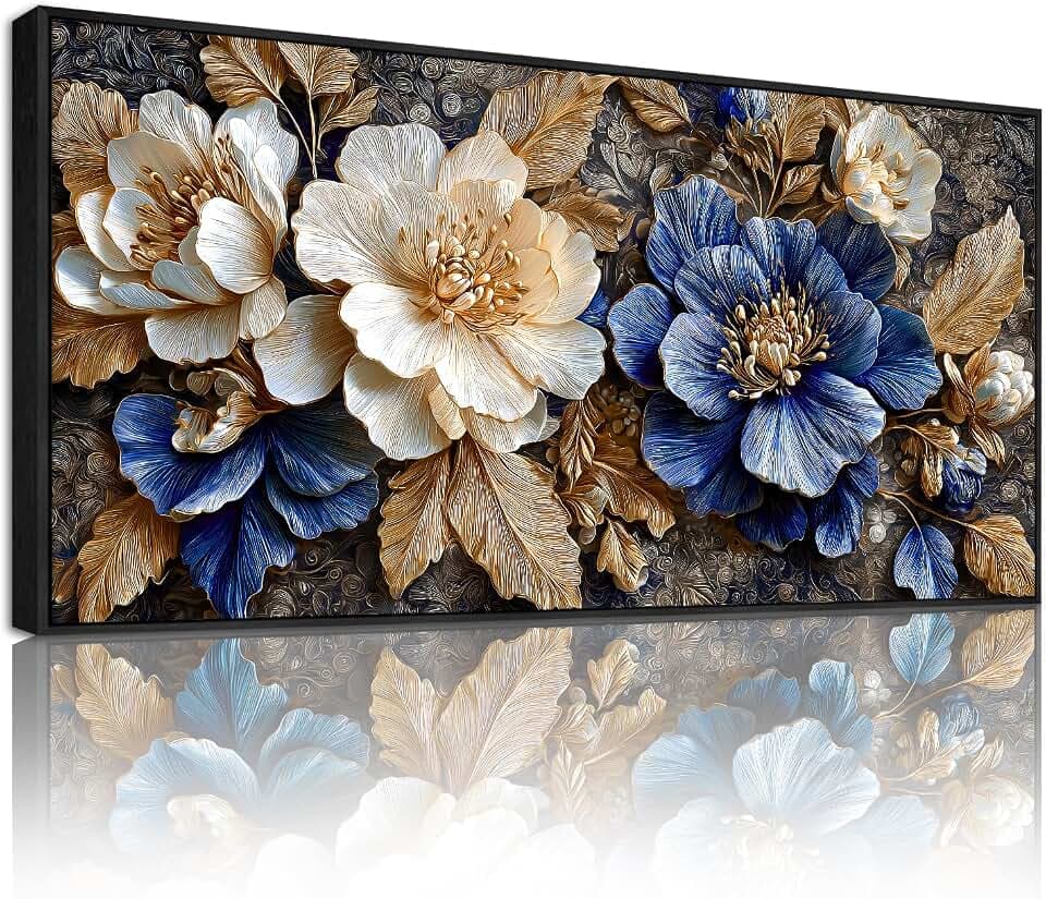 SERIMINO Modern Wandbild mit Rahmen Blume Leinwand Bilder Groß 50x100 cm