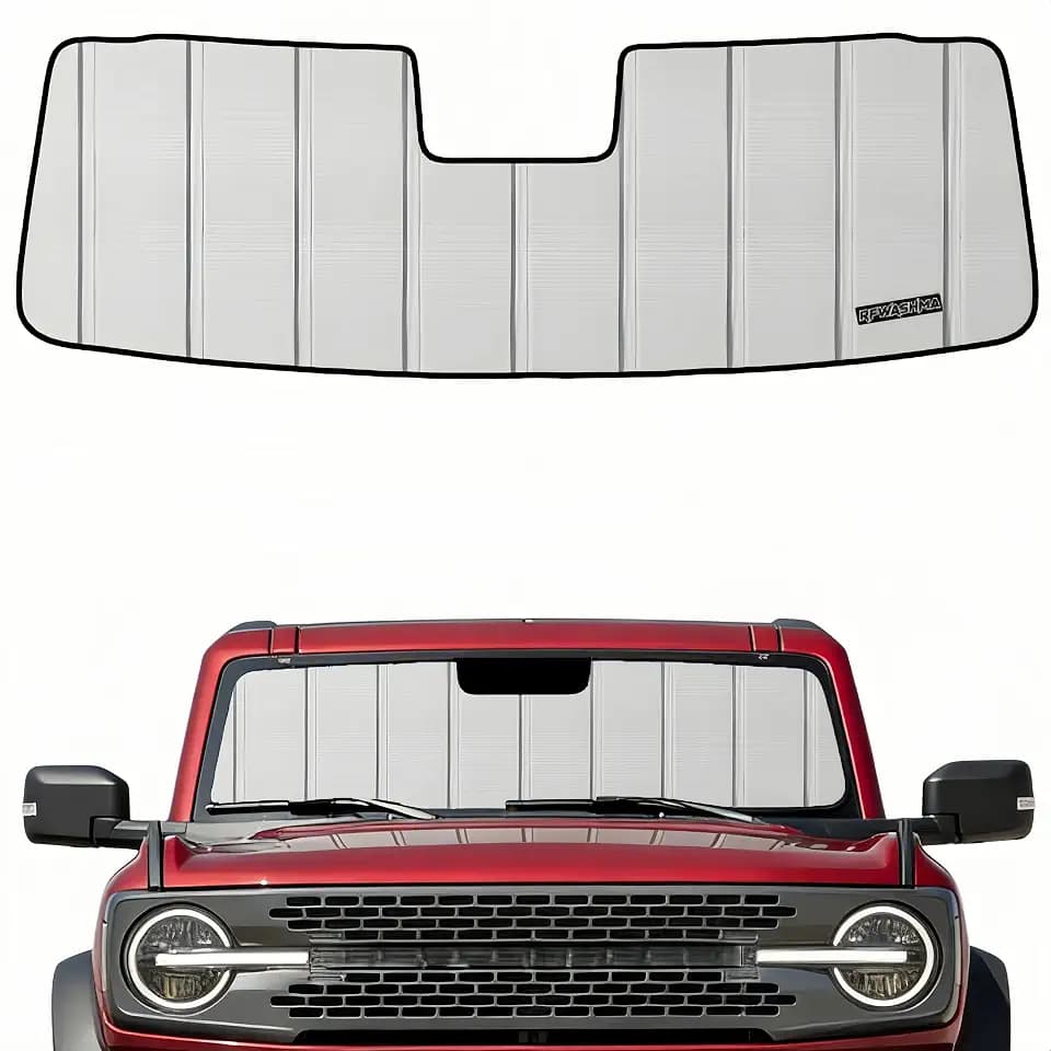 Custom-fit Windshield Sun Shade Compatible with 2021-2026 Ford Bronco, Foldable Sun Shade Shield with Storage Pouch, Front Window Visor Sunshade