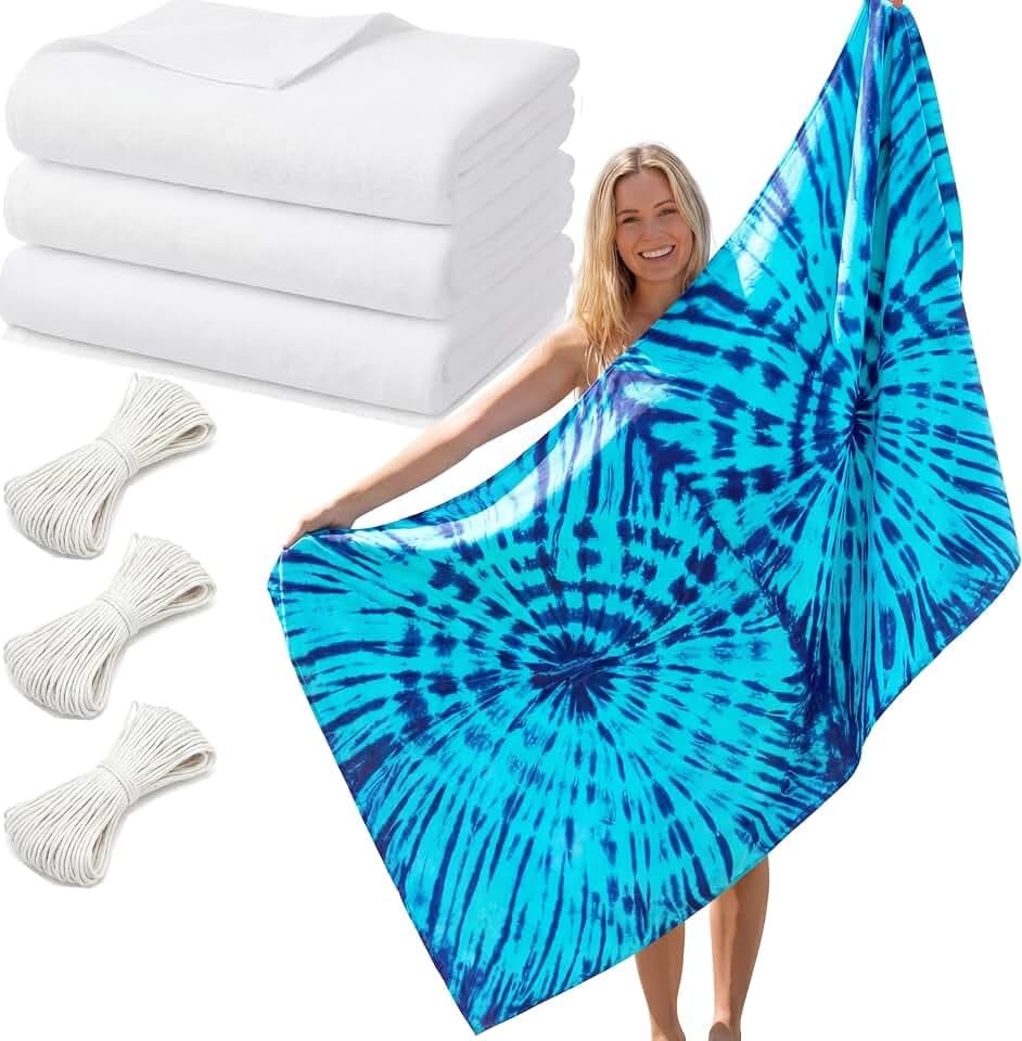 Peryiter 71x32 White Microfiber Beach Towels for Tie Dye Quick Dry, 3 Pcs