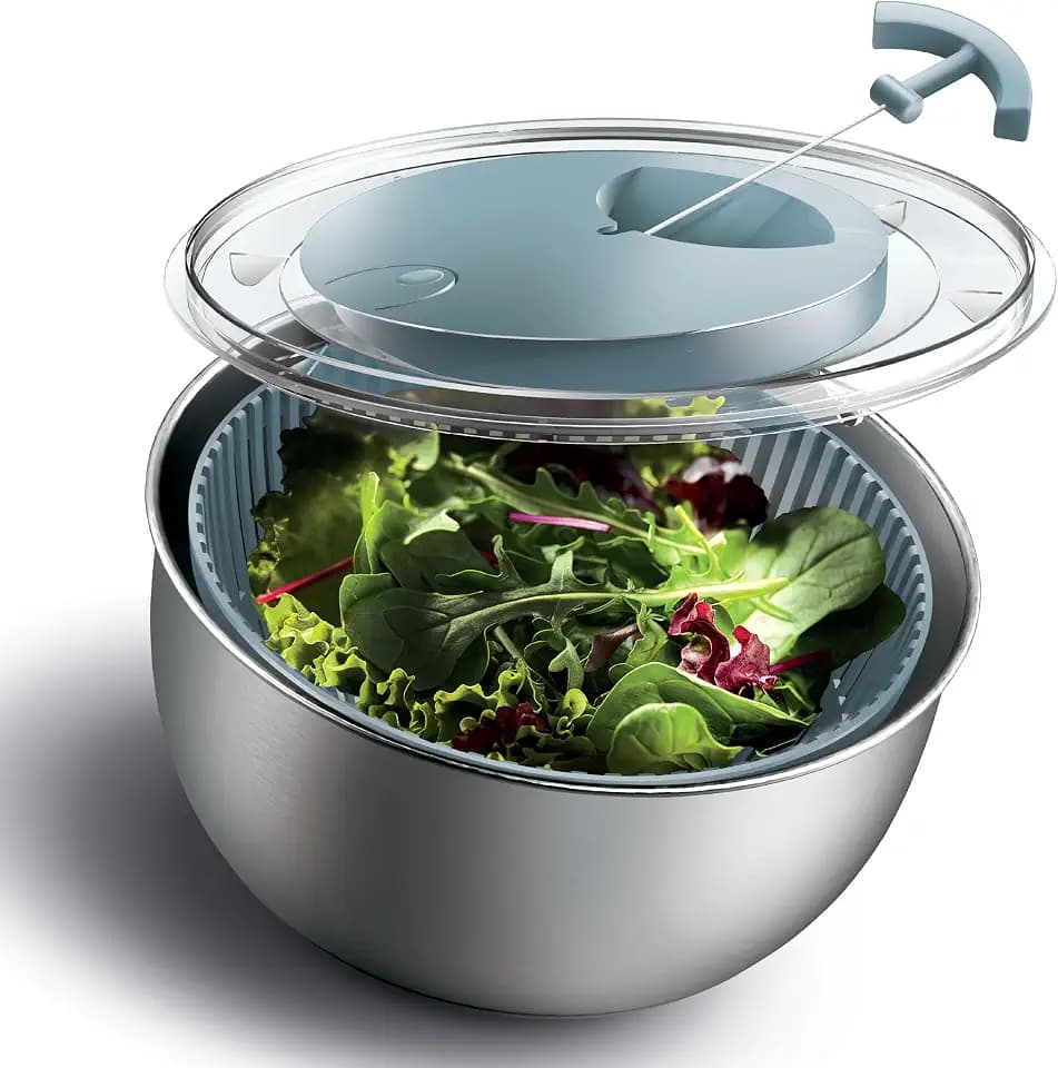 COOK WITH COLOR Stainless Steel Salad Spinner - 5 Qt. Lettuce Washer And Vegetable Spinner Dryer for Easy Salad Prep - Non Slip Base with Pull Handle - Auto Stop Brake System, Stain and Odor Resistant