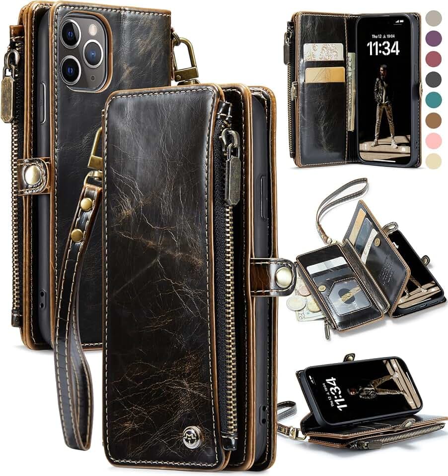Defencase for iPhone 11 Pro Wallet Case with RFID Card Holder, Coffee