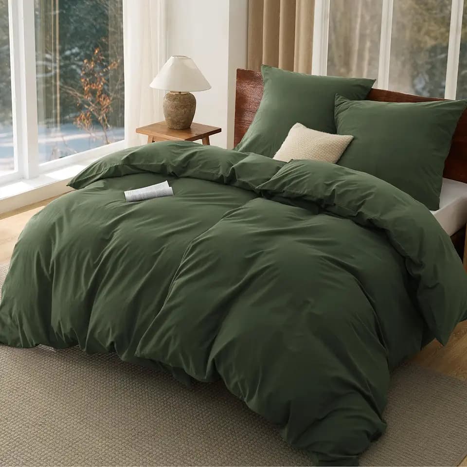 BEDSURE Bettwäsche 135x200 Baumwolle 4teilig -Olivengrün, 2 Kissen 80x80 cm
