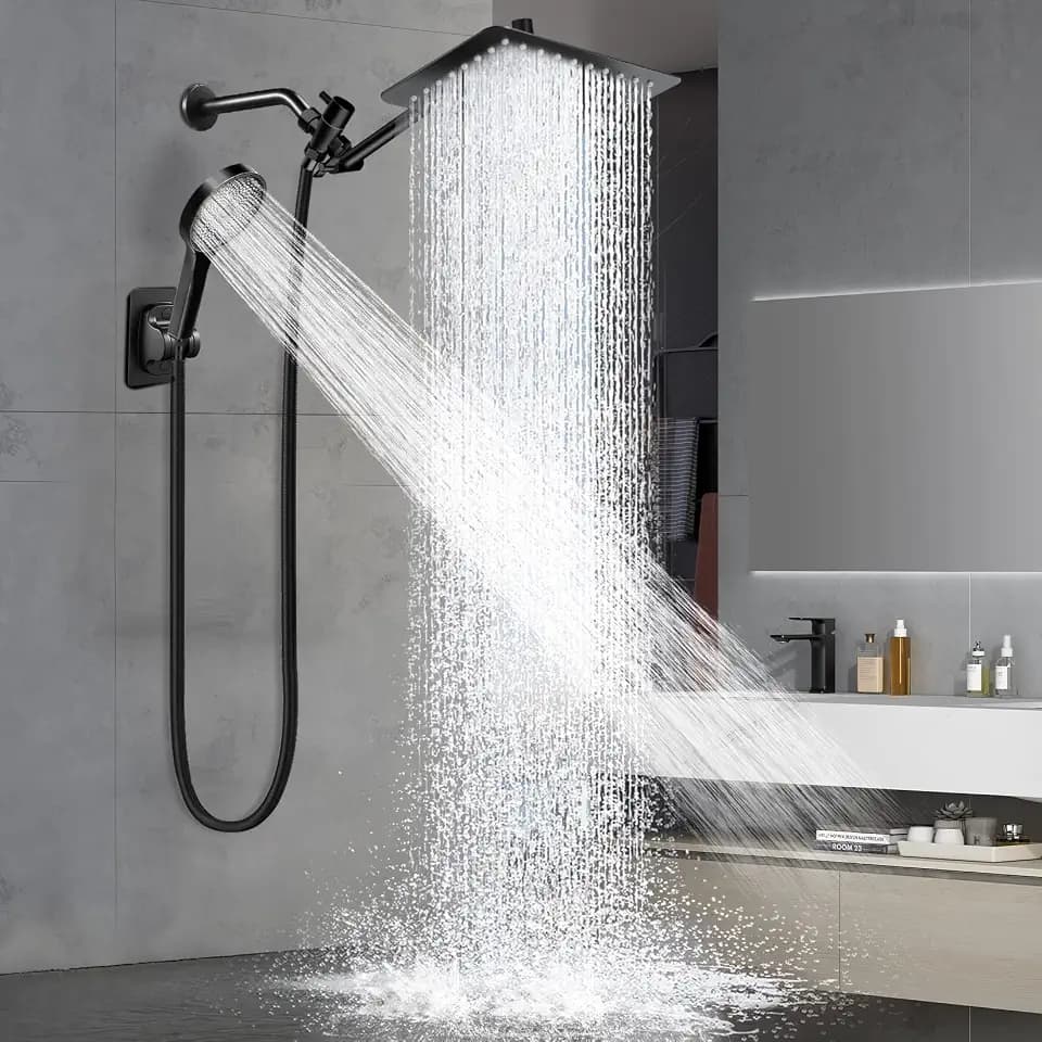 Shower Head,12" High Pressure Shower Combo,Rainfall Shower System with Handheld Spray,All Metal 3-Way Diverter & 6ft Hose,Anti-Clog Nozzles,Easy to Install in Bathrooms-Black