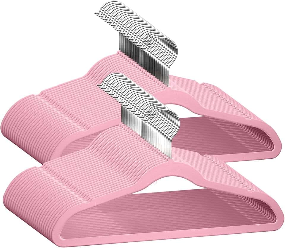 TechZoo 50 Premium Baby Velvet Hangers - 11.8 Inches Non-Slip & Ultra-Slim Baby Hangers for Space-Saving & Children Clothes - 360 Swivel Hook, Strong & Durable Infant & Toddler Clothes Hanger - Pink