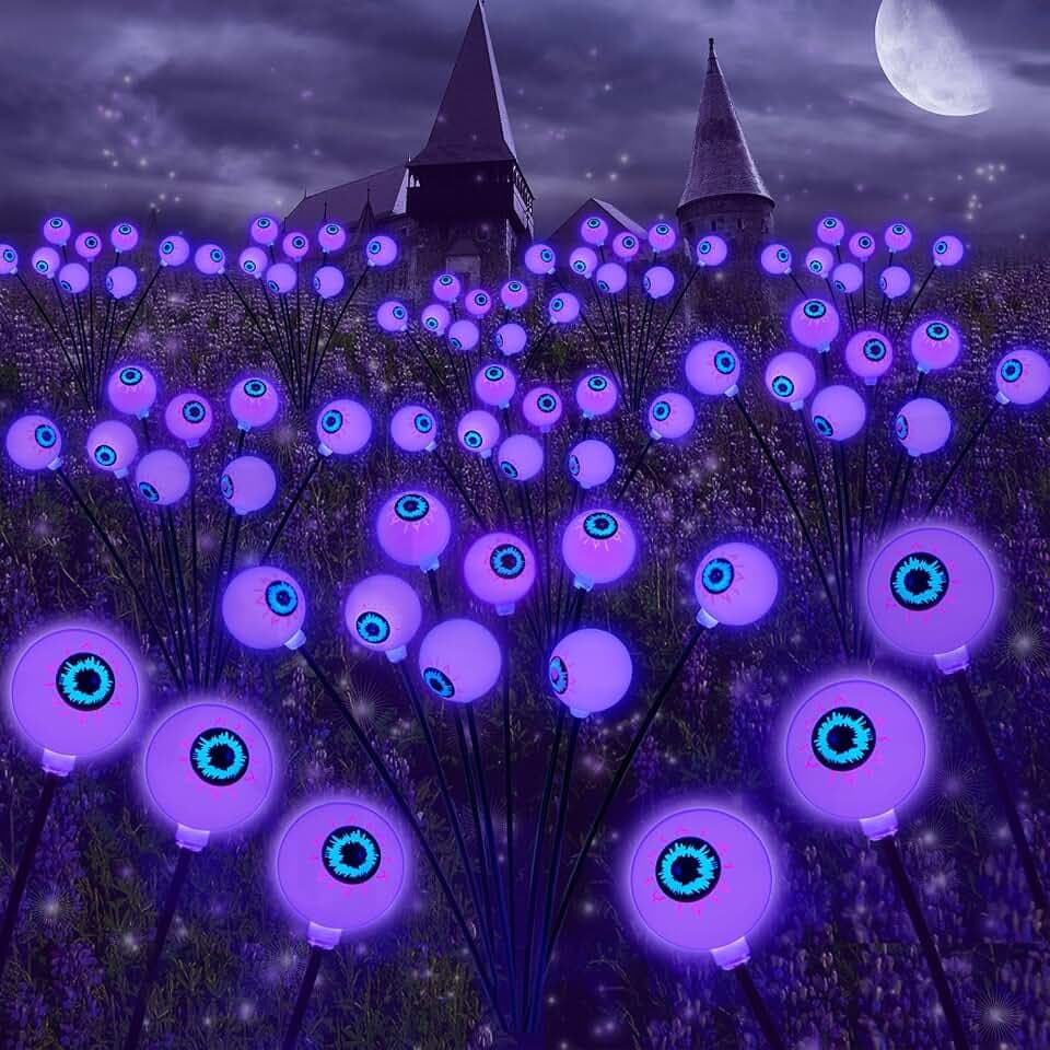 Solar Eyeball Lights for Halloween 32 Purple LED Swaying Firefly Lights Waterproof Outdoor Stake Lights for Yard Garden Lawn Patio 4 Pack