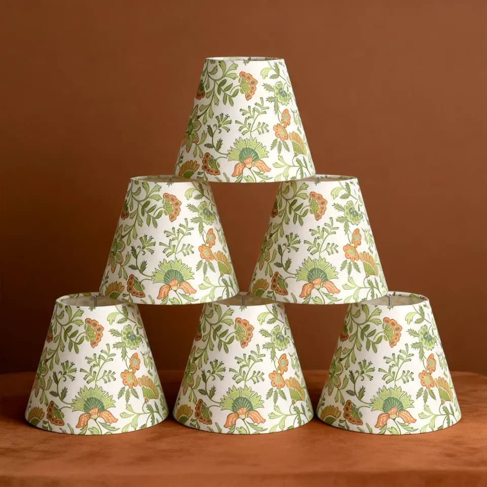 6 Pcs Floral Lamp Shades Set 3" Top x 6" Bottom x 5" Slant Block Print Chandelier Shades Green Lampshades for Vintage Farmhouse Home Decor