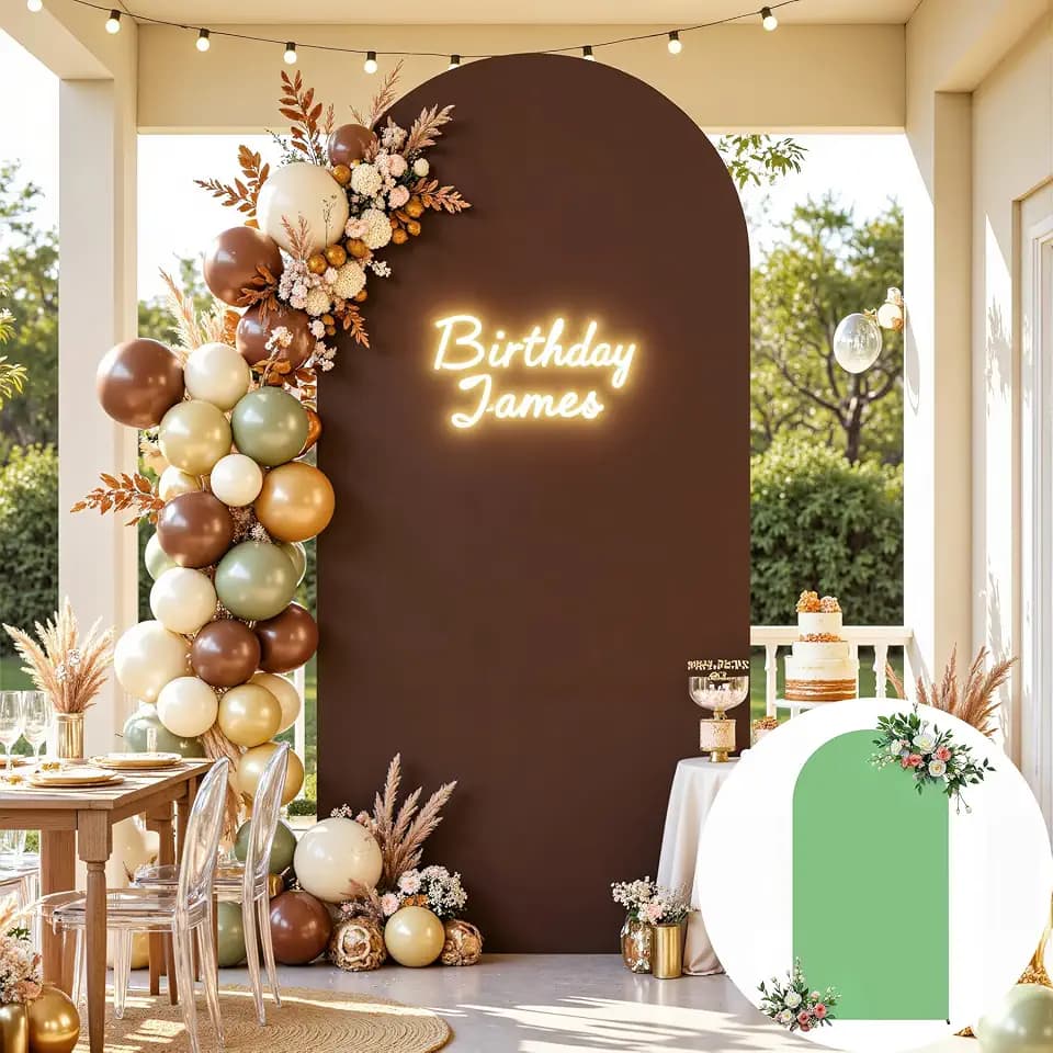 6FT Wedding Arch Backdrop Cover, Stretchy Arch Covers Round Top Chiara Backdrop Cover for Wedding Birthday Party Baby Shower Banquet Arch Decor(Green+Brown)