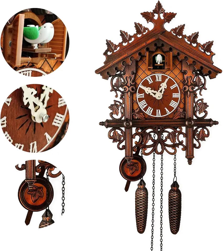 Kuckucksuhr Handgefertigte Kuckucksuhr aus Holz mit funktionierenden Vogel Wanduhr mit Lautstärkeregler Traditionelle Antik Quarz Wanduhr Wohnzimmer Küche Cafe Büro Dekoration
