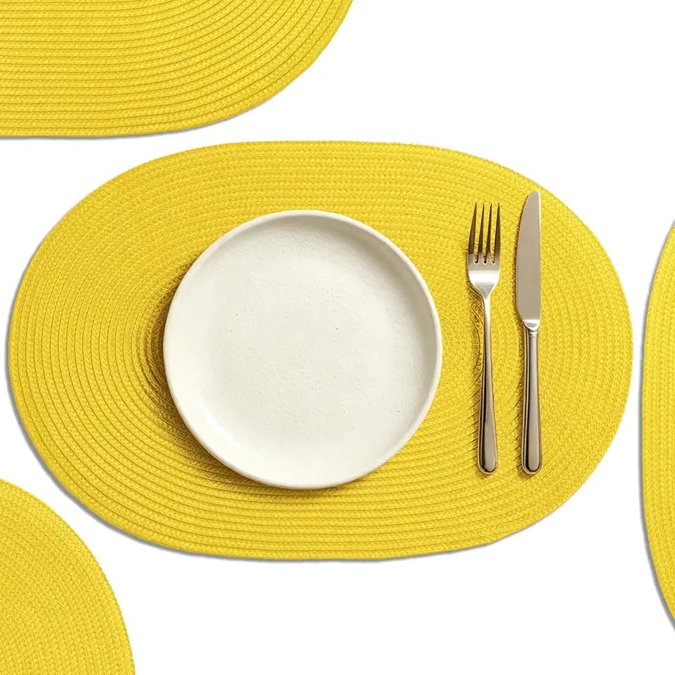 AHHFSMEI Placemats Set of 6 for Dining Table Washable Woven Non-Slip 18x12 inches Placemat Heat-Resistant Durable Table Mats for Dining Table Easy to Clean (Oval Yellow, 6)