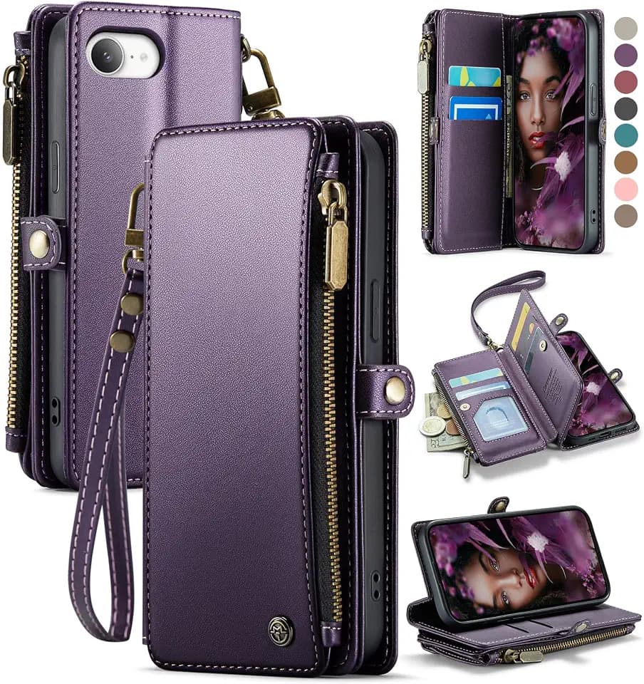 Defencase for iPhone 17E & 16E Wallet Phone Case with Card Holder, Purple