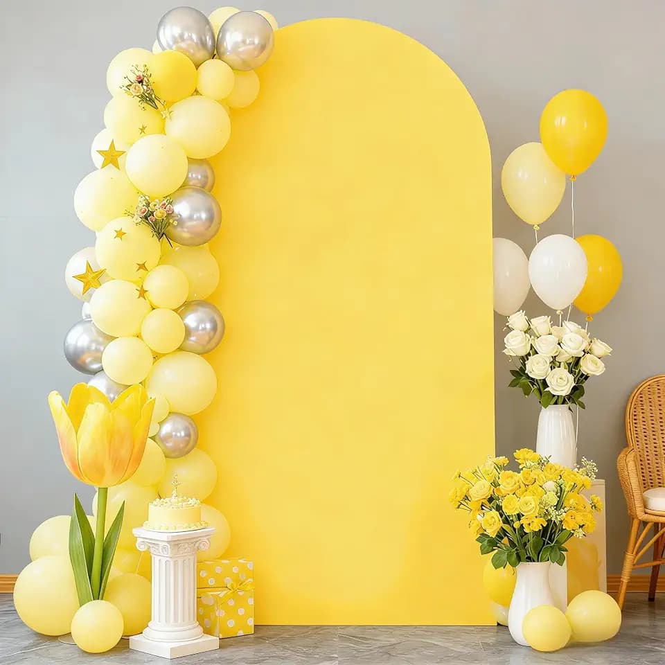 6FT Yellow Arch Backdrop Cover - Polyester Fitted Wedding Arch Stand Covers Round Top Chiara Backdrop Cover for Birthday Party Banquet Photo Background Decoration