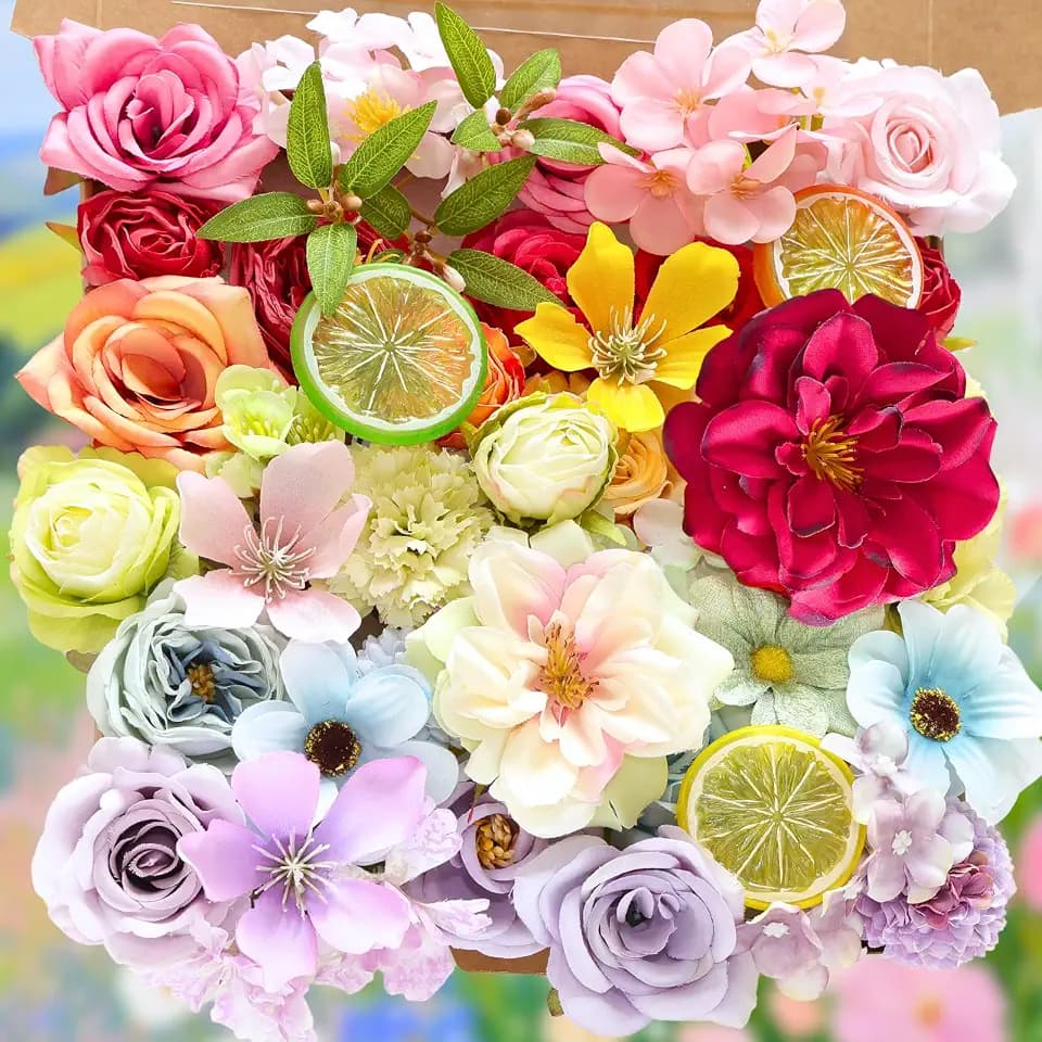 ASTRYAS Fake Artificial Flowers Combo Set, Rainbow Flowers
