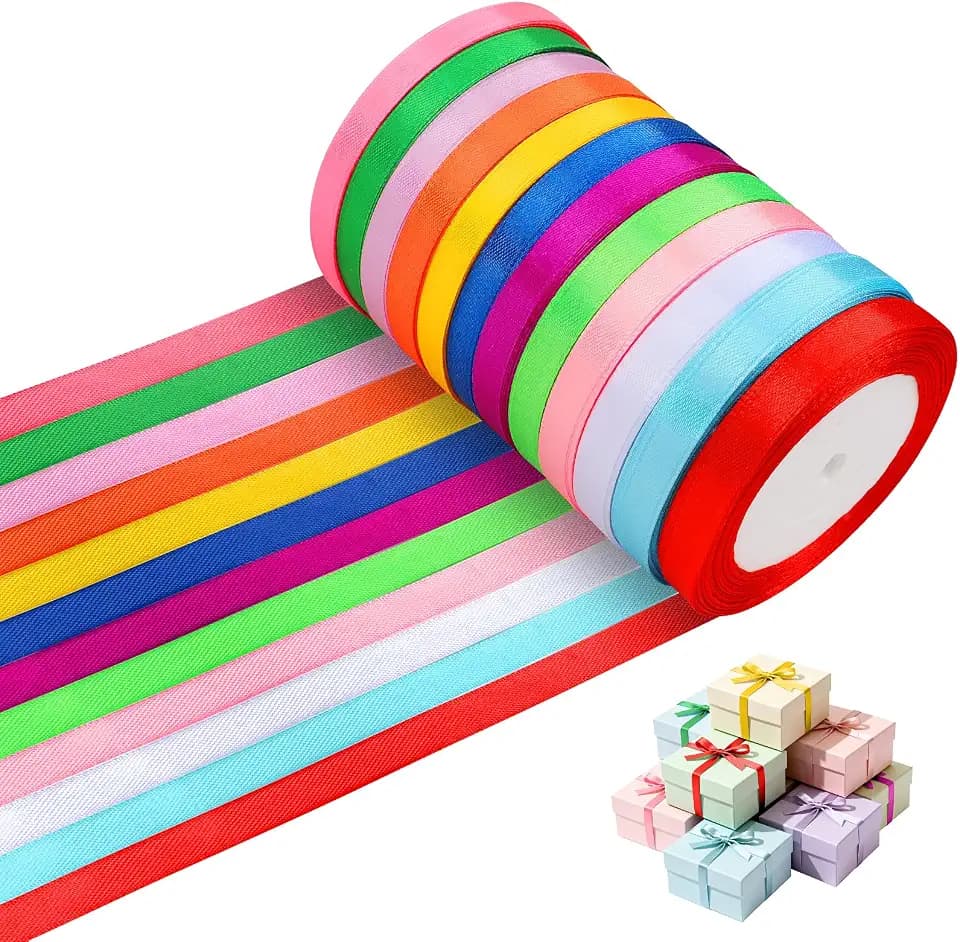12 Farben Geschenkband, Schleifenband 10mmx22m für Verpacken und Dekoration