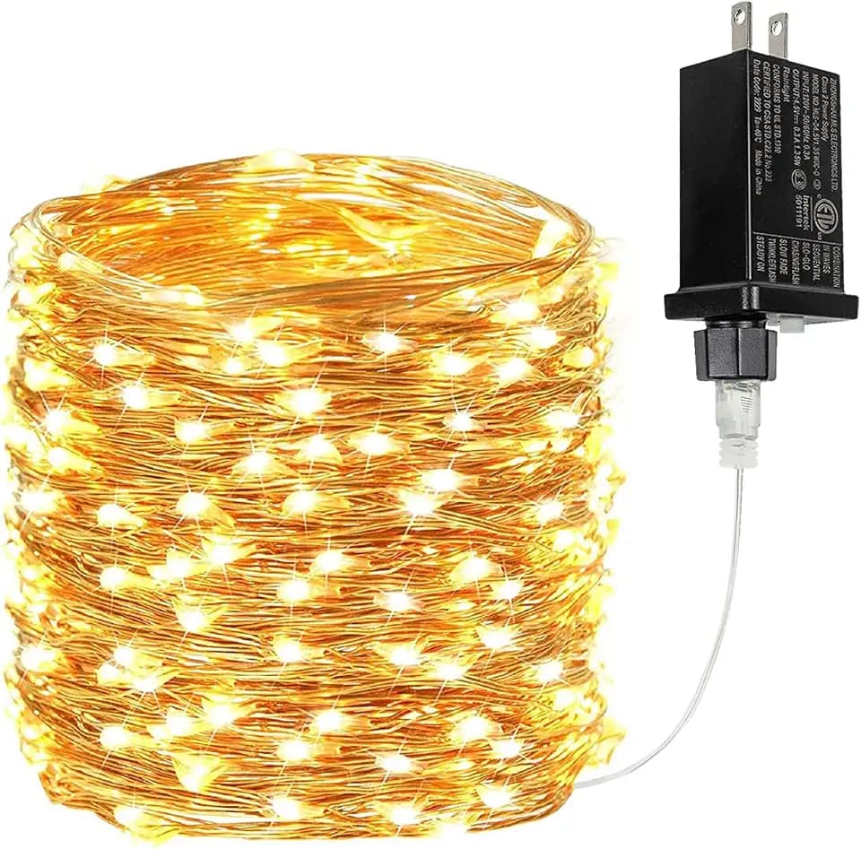 66FT 200 LED Fairy Lights Plug in, 8 Modes Twinkle Lights Warm White