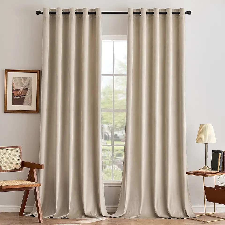 MIULEE Samtvorhang mit Ösen, Vorhänge Blickdicht 200x245 cm Beige, 2er Set
