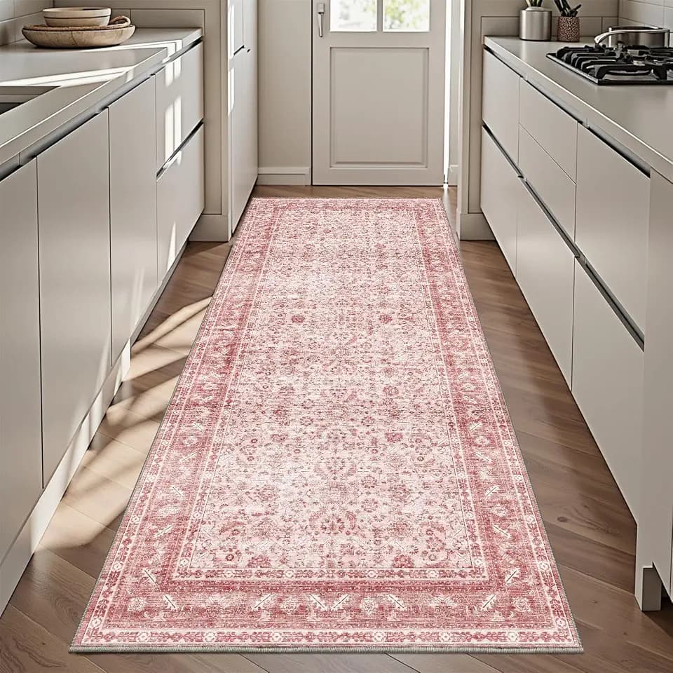 OPPODREAM Vintage Pink Area Rugs 3x6, Washable Rug for Living Room