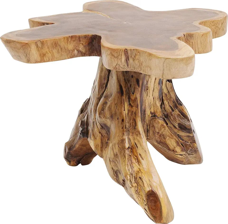 Kare Design Beistelltisch Tree Natur, Braun, 48-54cm Durchmesser, Handarbeit, jedes Stück ein Unikat, Pflegeleicht, Wohnzimmertisch, Couchtisch, Teak Massivholz, Lakiert, 40x50x50cm (H/B/T)