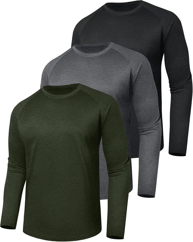 3 Pack Long Sleeve Shirts for Men Sun Protection Quick Dry Workout T Shirts