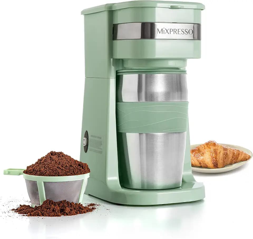 Mixpresso Single Serve & Single Cup Coffee Maker with 14oz Travel Mug Green