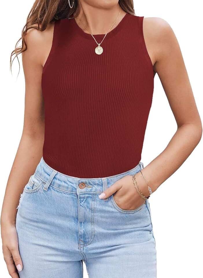 Tank Tops für Damen Camilose Top Rundhals Gerippt Basic Cropped Oberteil cweinrot3