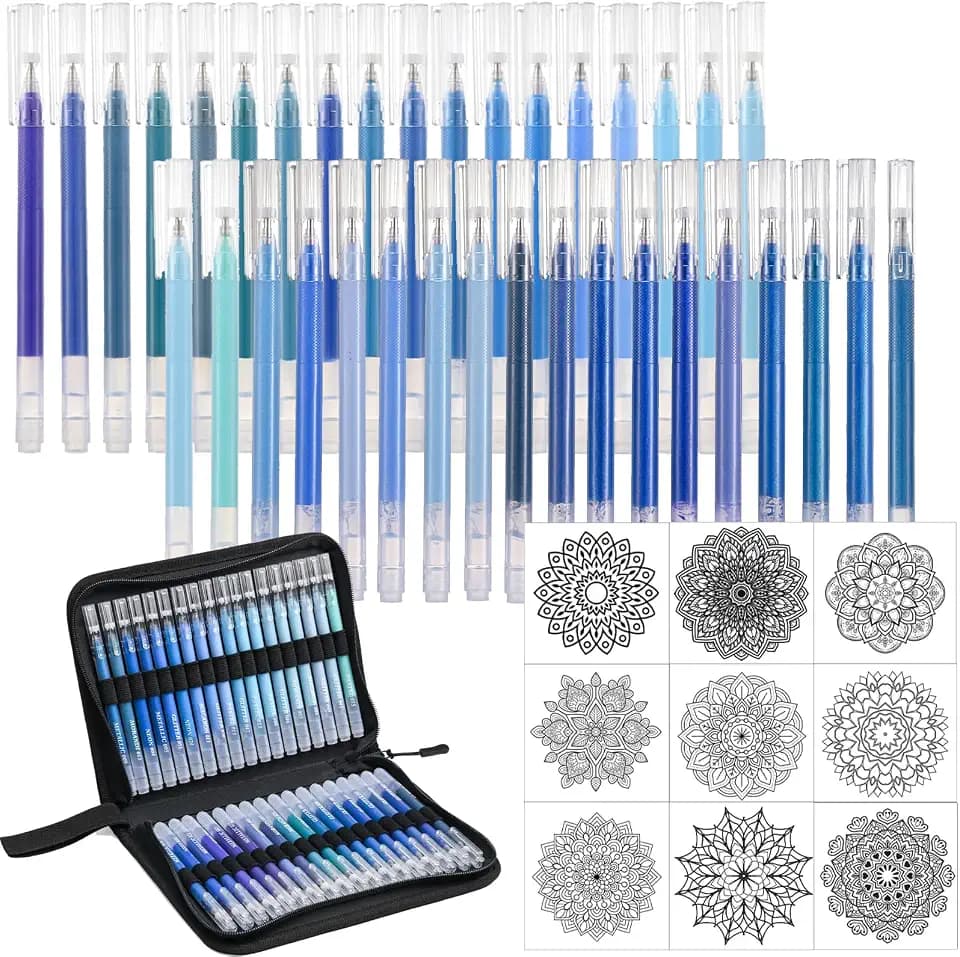 Colored Gel Pens, 36 Color Blue Tone Gel Pens Set with Canvas Bag,More Ink Colored Gel Pens for Adults Coloring Books Drawing Doodling Scrapbook Journaling