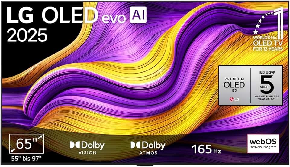 LG OLED65G57LW TV 65 Zoll (165 cm) 4K OLED evo AI TV (α11 Gen2 4K AI Prozessor, webOS 25, 120Hz (VRR bis zu 165Hz)) [Modelljahr 2025]