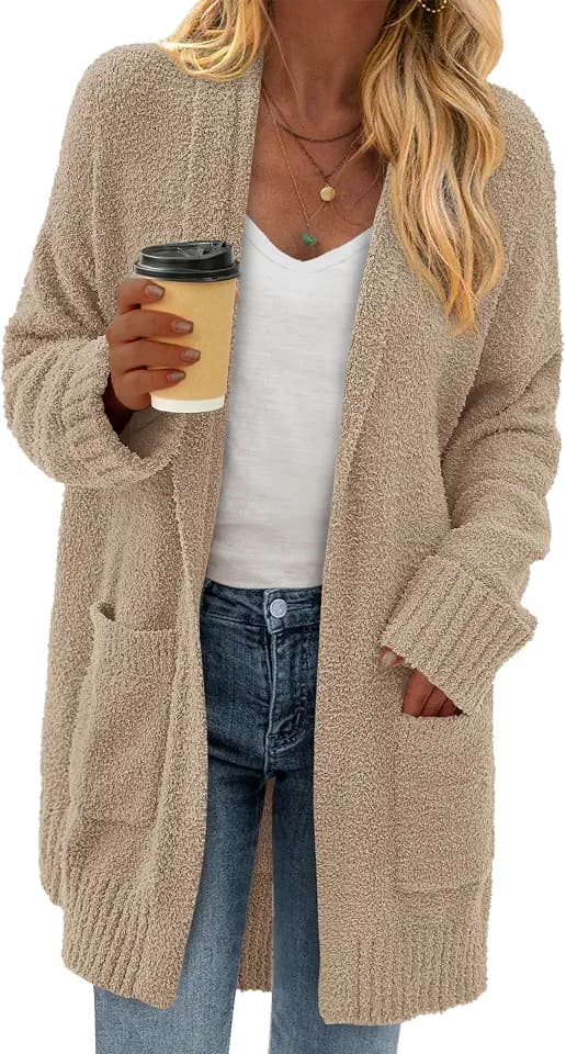 KIRUNDO Womens Long Chunky Fuzzy Knit Cardigan 2026 Fall