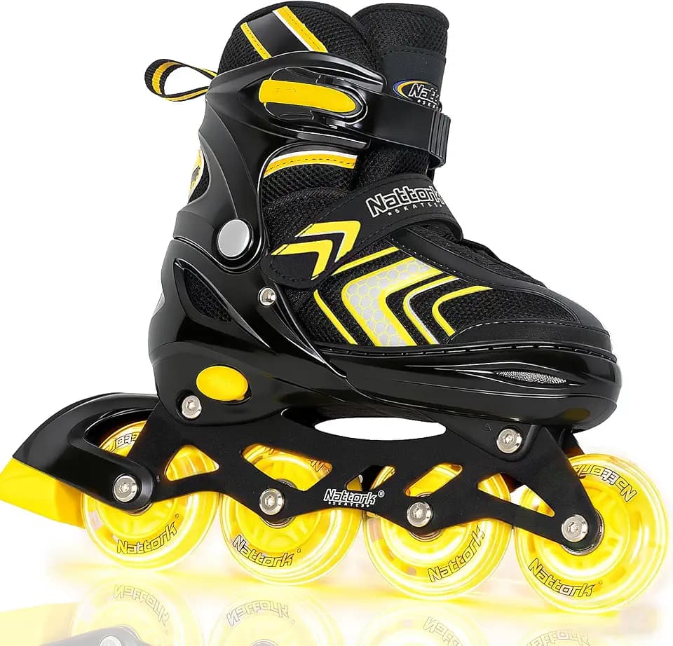 Nattork Adjustable Inline Skates for Girls and Boys with Full Light up Wheels, Beginner Roller Skates for Kids Youth Purple Pink Blue Black