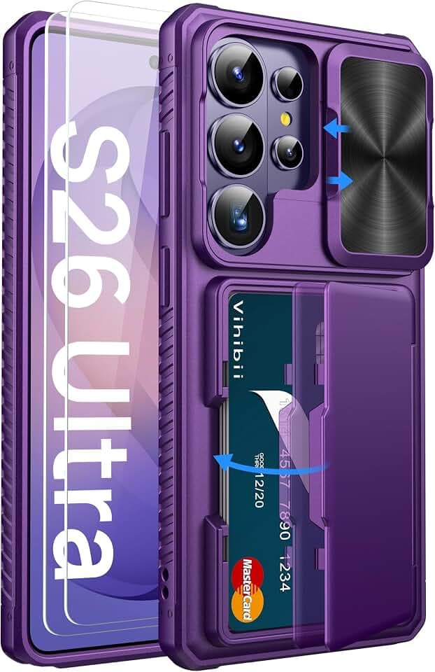 Vihibii for Samsung Galaxy S26 Ultra Case, 2X Screen Protector, Dark Purple
