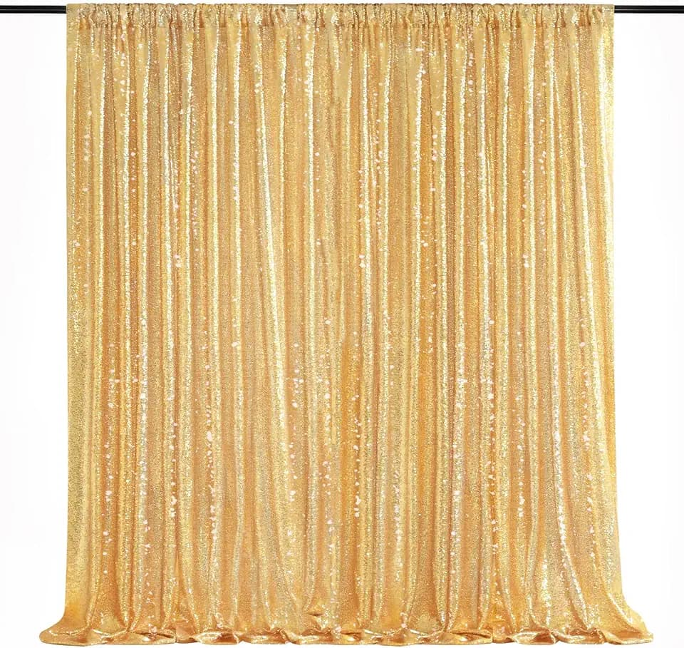 7ft x 7ft Gold Sequin Backdrop Curtain Glitter Photo Booth Backdrop