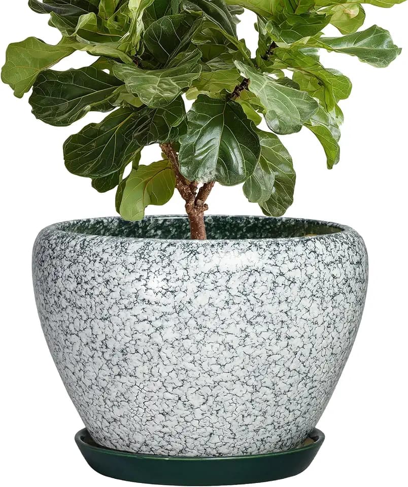 Ceramic Planter, 10 Inch Pots for Plants Indoor, Crackle Green