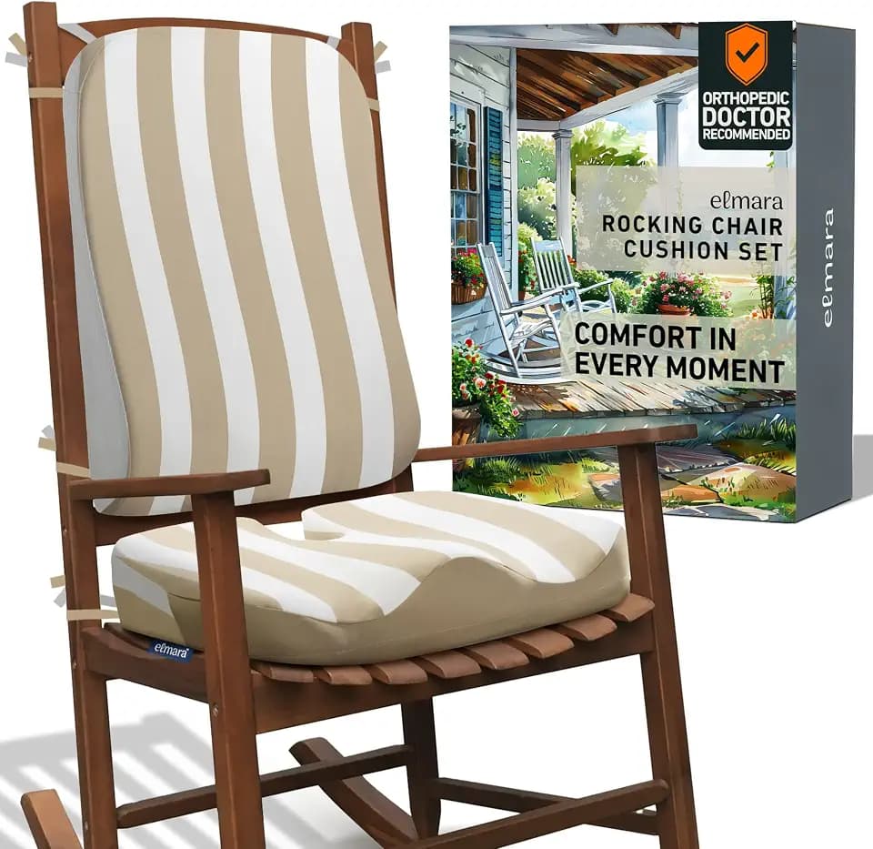 Elmara Doctor-Designed Rocking Chair Cushion Set is The Ultimate Comfort Solution – Contour Jumbo Memory Foam Cushions – Rocking Chair Cushions Indoor – Durable Outdoor Rocker Cushions (Bronze Stripe)