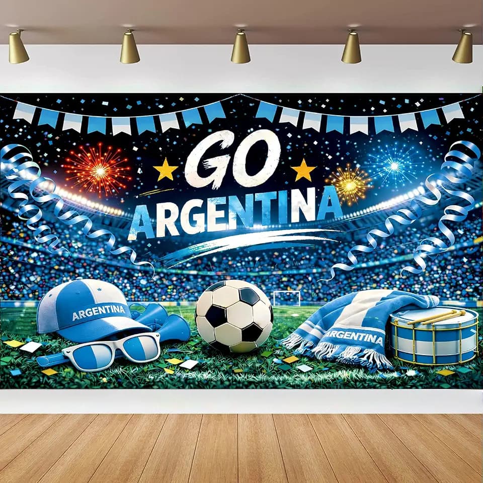 Argentina Soccer Party Decorations Backdrop 71 x 43 Inch, GO Argentina Soccer Watch Party Decorations Banner, Fan Tournament Decor for Birthday, Viewing Event and Sports Theme Celebration Supplies