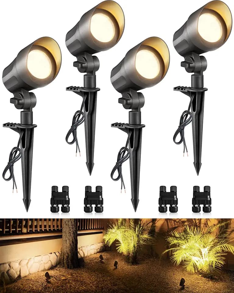 SUNVIE 6W AntiGlare LED Low Voltage Landscape Lighting with Connector 4Pack