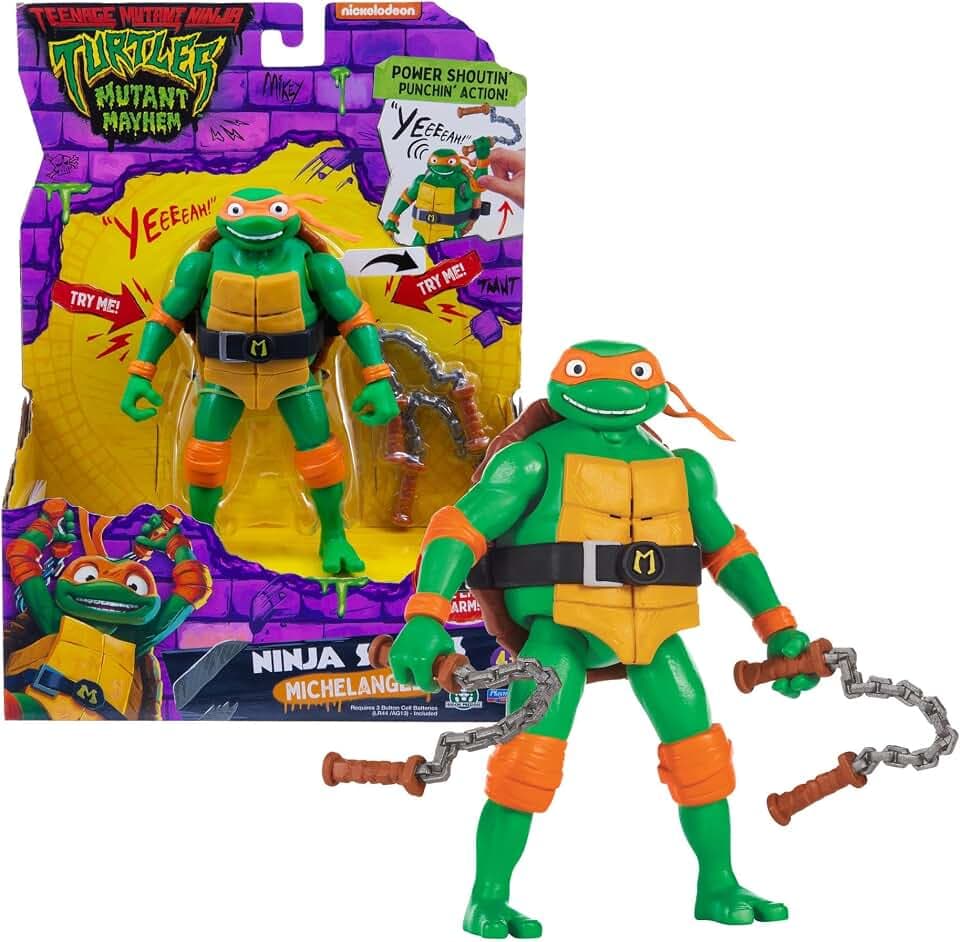 Giochi Preziosi Michelangelo Ninja Turtles Chaos Mutante, Michelangelo Deluxe Sprechender 15 cm mit Soundeffekten und mechanischer Kampffunktion, für Kinder ab 4 Jahren