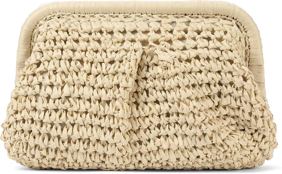 RNIEGA Straw Clutch Purses for Women Cloud Dumpling Pouch Straw crossbody Handbag Summer Beach Woven Shoulder Bags