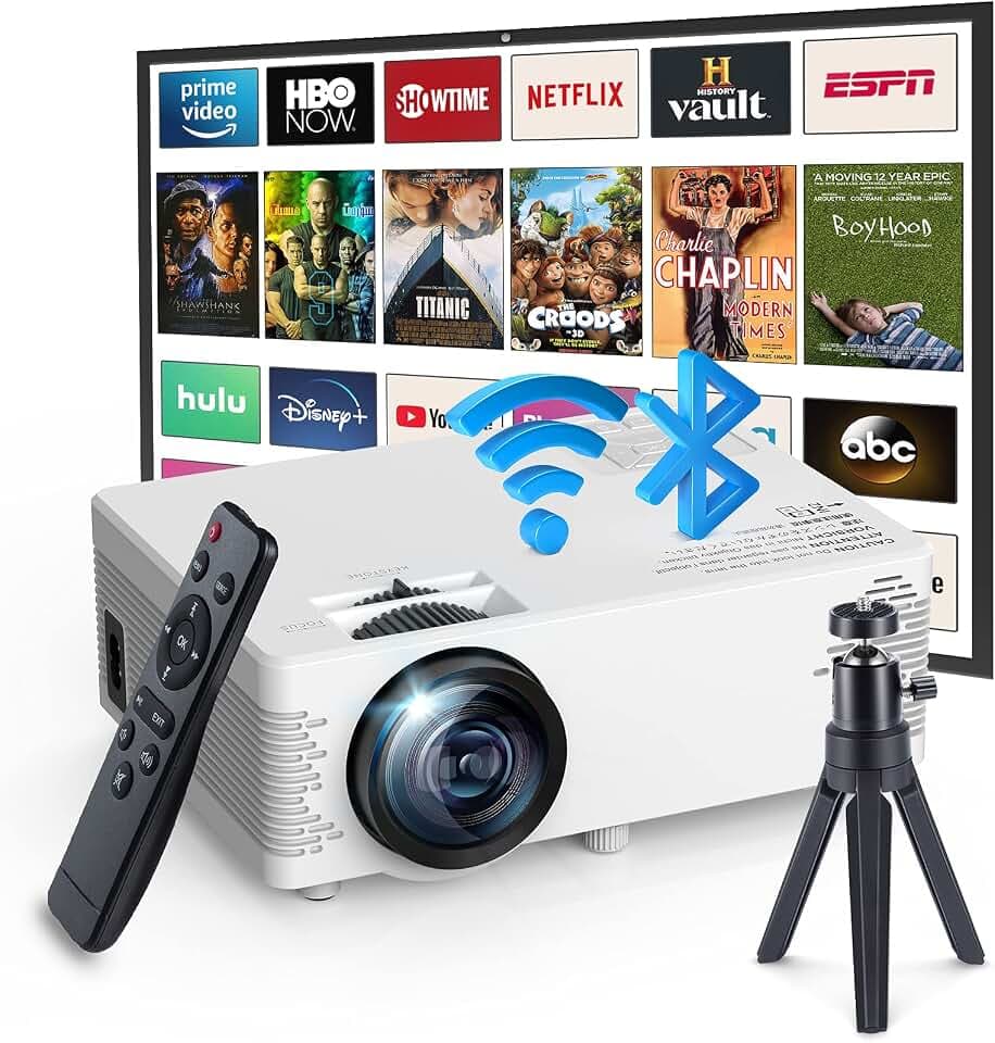 Beamer WiFi Bluetooth,4500 Lumens Mini LED Beamer Full HD Multimedia 170",40000 Stunden Wireless Video Beamer Kompatibel mit TV Stick, HDMI, SD, AV, VGA, USB, PS4, Phone