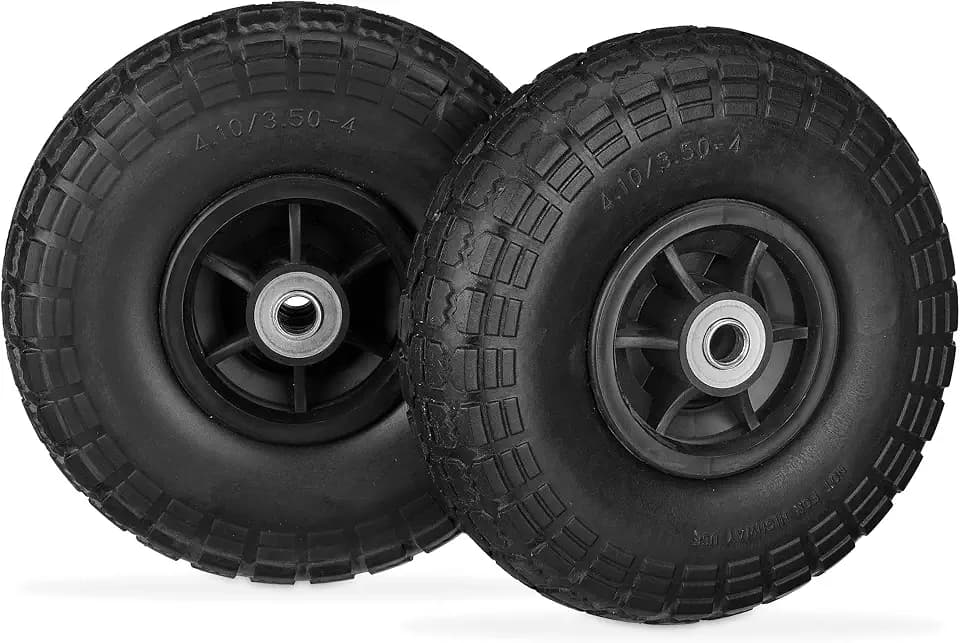 Relaxdays 2x Sackkarrenrad, pannensichere Vollgummireifen, schwarz | 4.1/3.5-4", 16 mm Achse, bis 150 kg, 260x85 mm