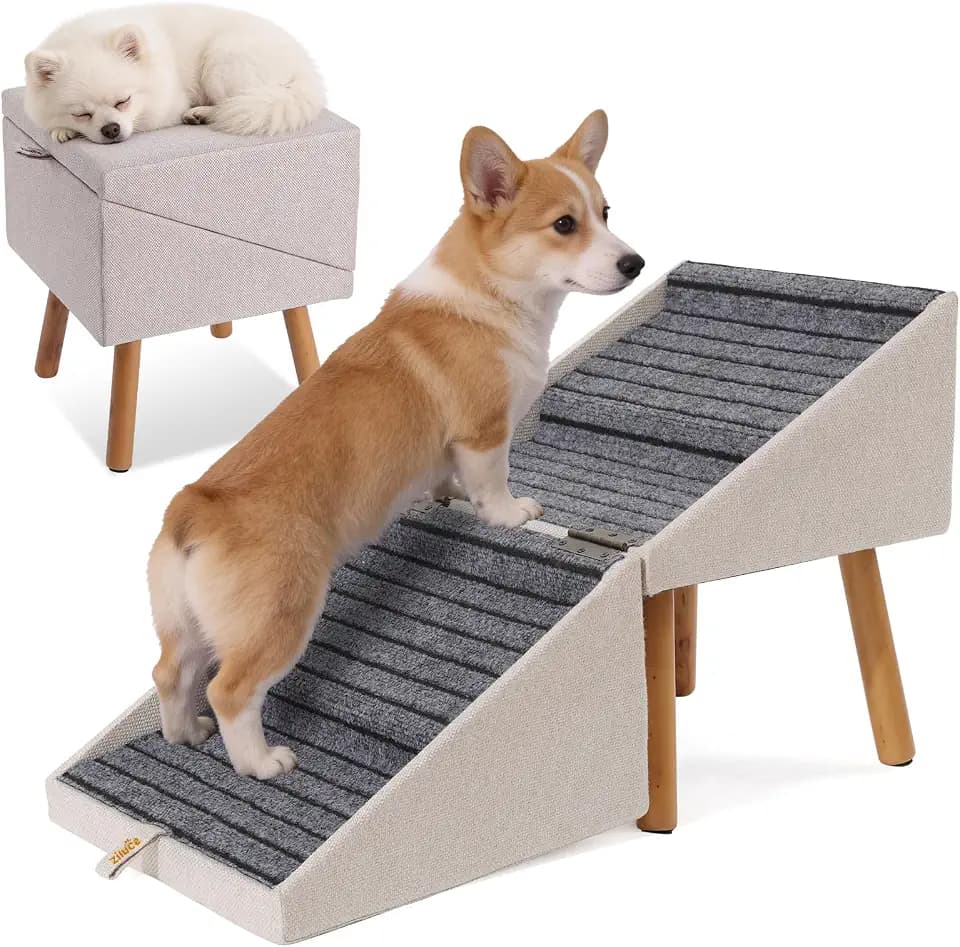 Dog Stairs for Small Dogs, 2-in-1 Dog Safety Ramp and Ottoman, 17.13" H