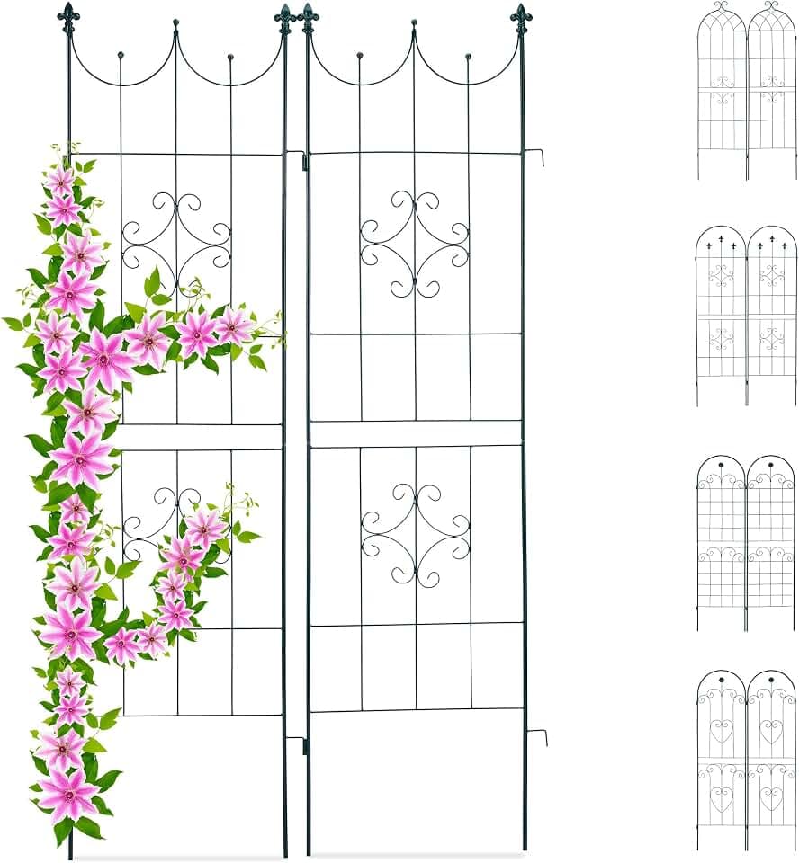 Relaxdays Rankgitter 2er Set, Metall, 180 x 50 cm, Rankhilfe Garten, Vintage, versch. Designs, zum Stecken, dunkelgrün