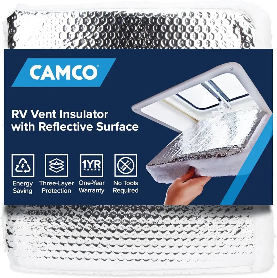 Camco 14 Inch RV Vent Insulator Cover for Roof or Skylight, Reflective Surface, White