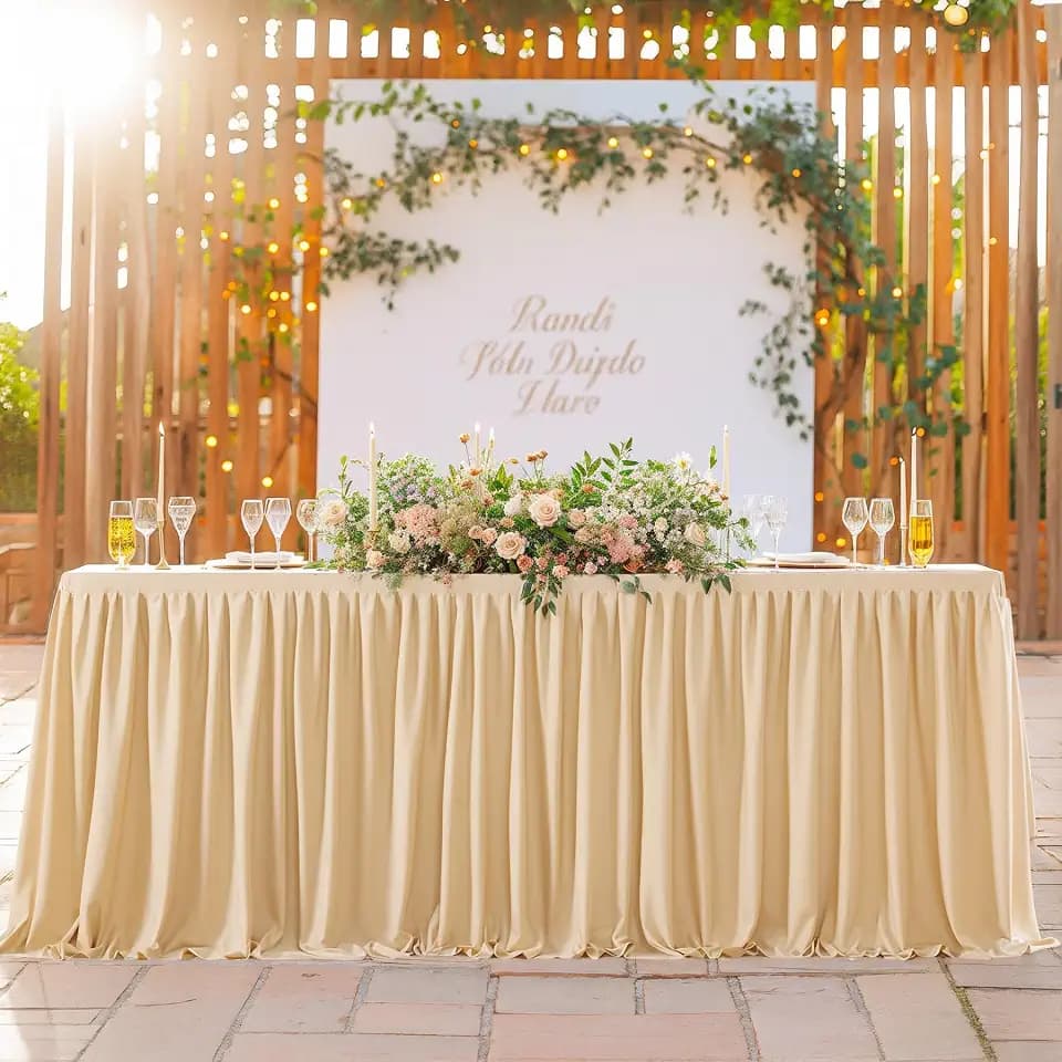 Wish Care Deep Champagne Table Clothes for Rectangle Tables 6ft, Wrinkle Resistant Fitted Table Cloth with Pleated Ruffle Skirts for Banquet Wedding Baby Shower Folding Tables