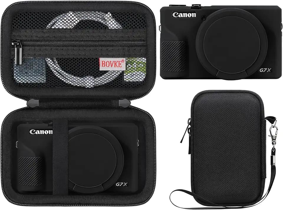 BOVKE Hard Case + Silicone Cover for Canon Powershot G7 X Mark III, Black