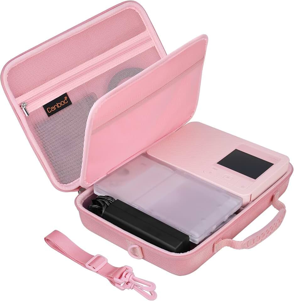 Canboc Tragetasche für Canon SELPHY CP1500/CP1300/CP1200 Kompakter Fotodrucker, Farbtintenkassette, Papierset, Ladegerät und Akku, Bilddruckertasche mit abnehmbarem Schultergurt, Rosa (nur Fall)