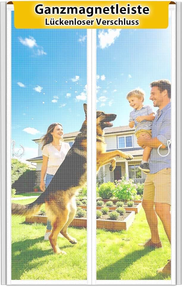 HOFUDON Fliegengitter Balkontür Magnet 90x210cm Weiß Schließt lückenlos