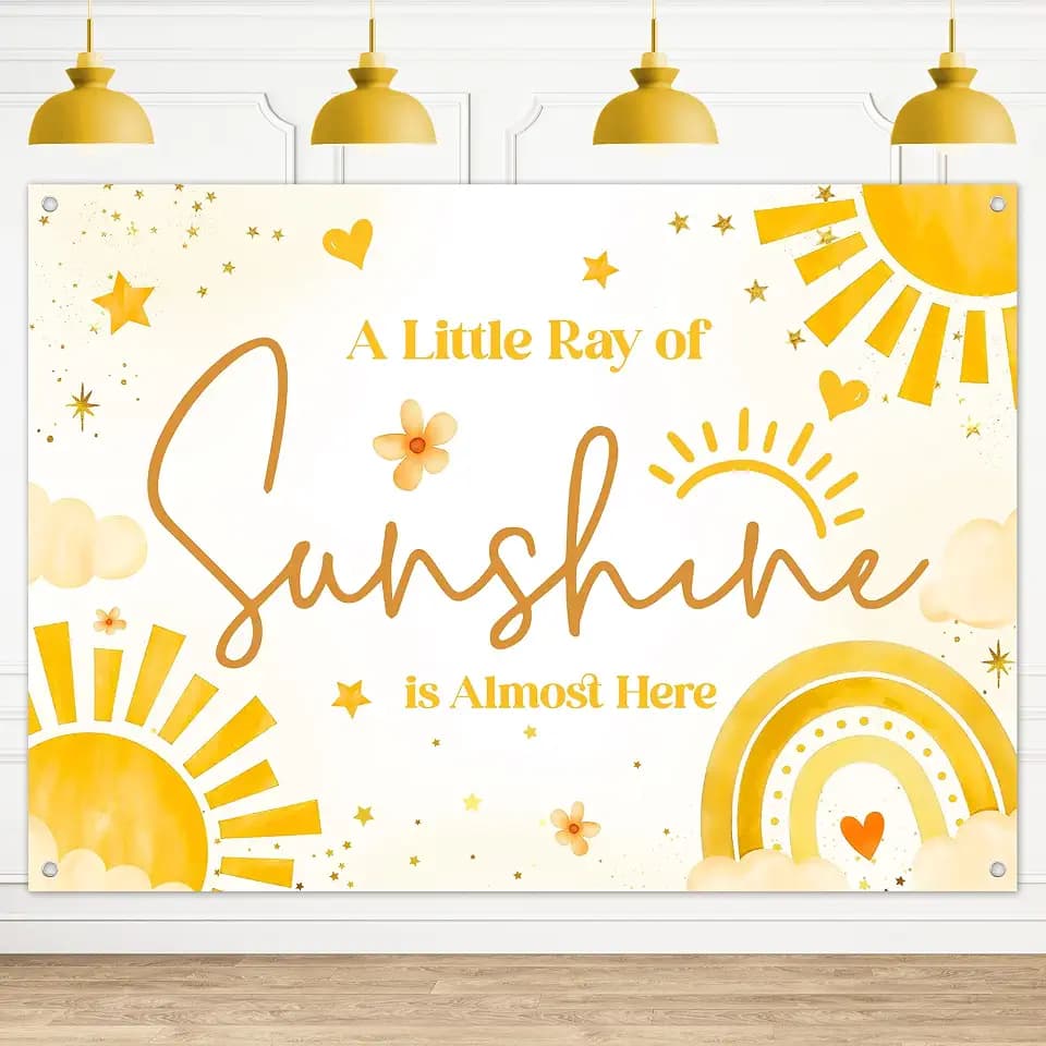 A Little Ray of Sunshine is Almost Here Backdrop Baby Shower Decorations A Little Sunshine is on the Way Baby Shower Party Photo Booth Props Decor Sign 7x5FT
