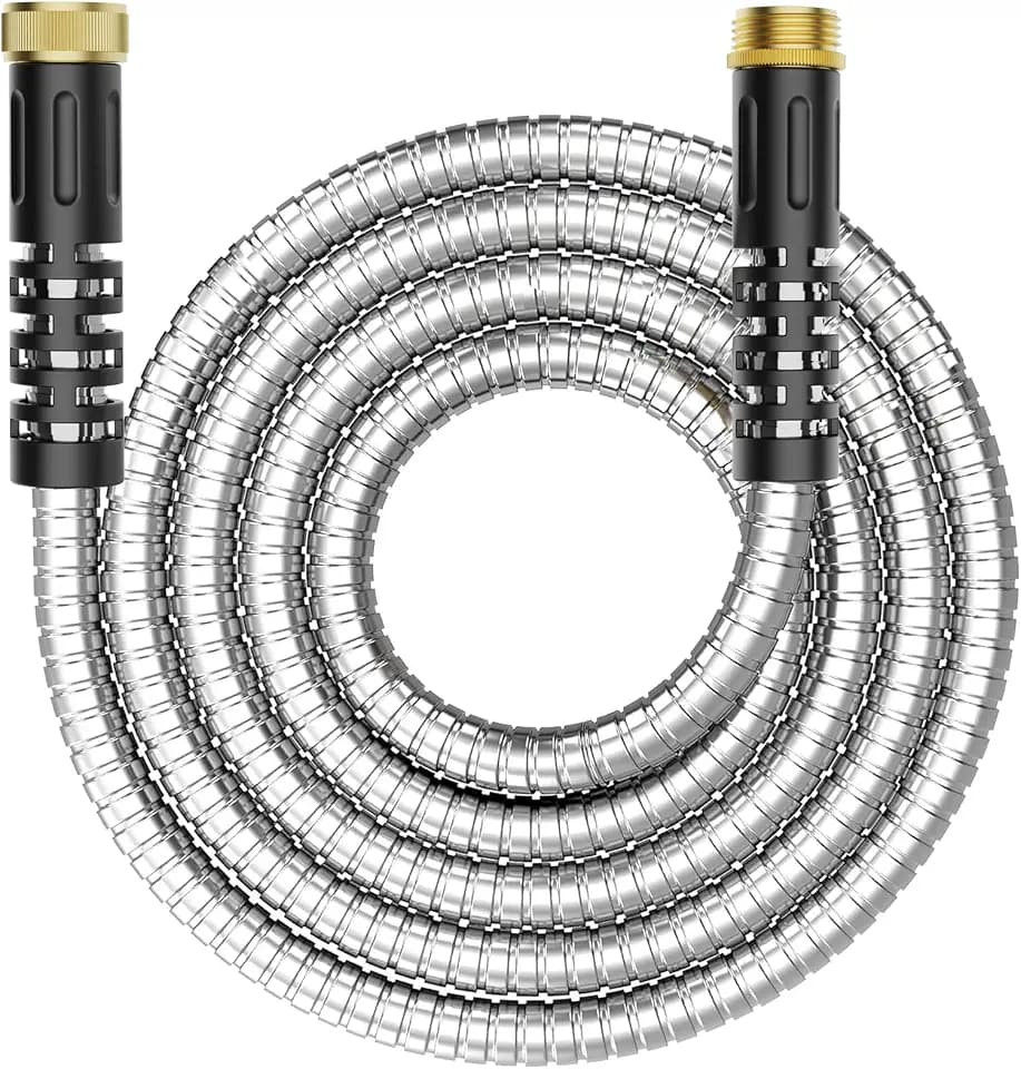 10ft Metal Garden Hose, Water Lead-in Hose Extension, Stainless Steel Hose Extension Adapter for Hose Reel/RV, Drinking RV Water Hose, Reel Extender for Yard, Female to Female, Durable